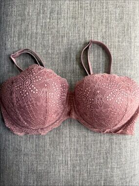 Victoria's Secret Pink Mauve Lace Push-Up Balconet Bra 36DD lift and cleavage